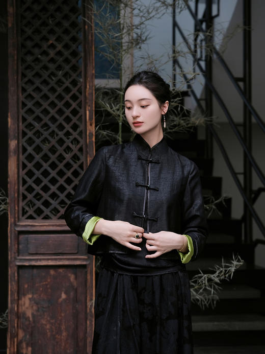 盛唐牡丹 |香云纱配翠绿色真丝外套 商品图0