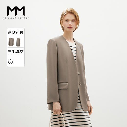【商场同款】麦檬春秋舒适软糯羊毛混纺无领西装5F2111341 商品图0