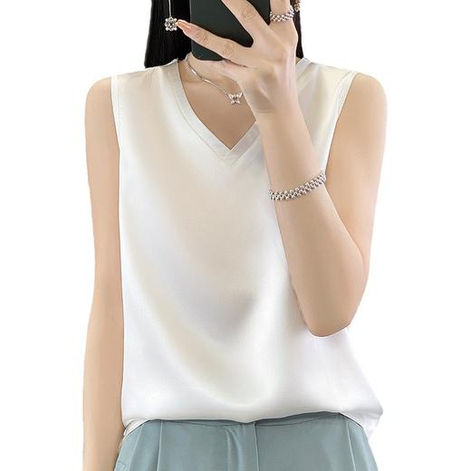 QHJY-1014丝绸缎面针织无袖吊带背心女薄款 2024春秋配西装内搭打底纯色T恤 商品图4