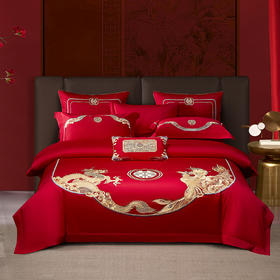 自然醒160s长绒棉臻棉系列婚庆四件套高端刺绣大红色结婚陪嫁多件套床品GDS
