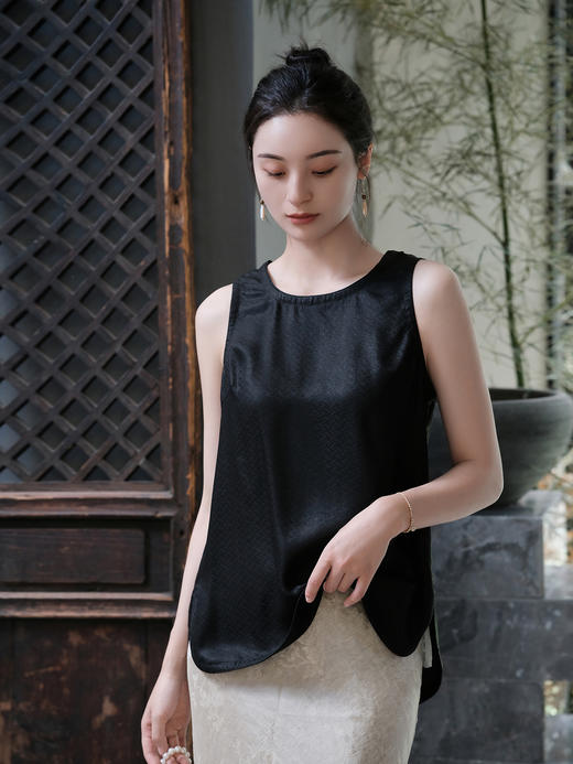 盛唐牡丹 |真丝香云纱人字纹背心 商品图1