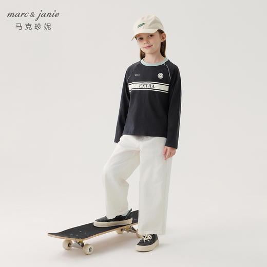 马克珍妮女童美式运动插肩长袖T恤儿童上衣2024年秋装新款241279 商品图1