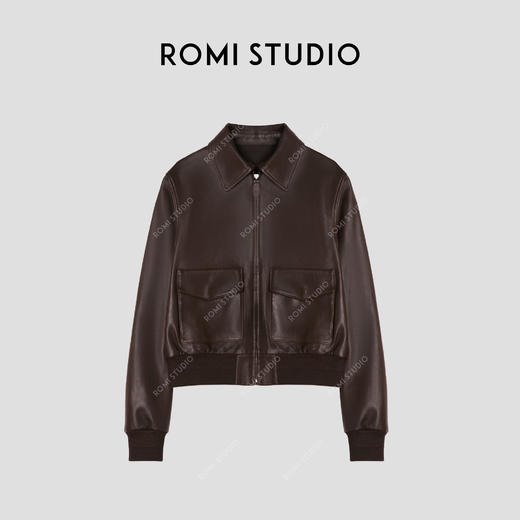 ROMI STUDIO“棕标甄选”油蜡小羊皮自然纹理复古收腰皮衣 441P9071 商品图0