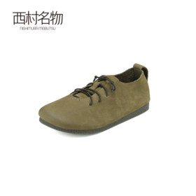 西村名物2024秋季新款森系文艺复古系带真皮圆头百搭休闲鞋女X24CM38581