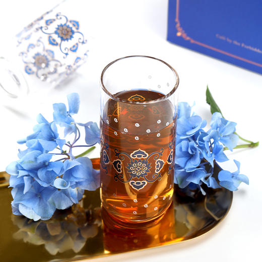 蓝花缠枝莲如意云纹玻璃杯 商品图3