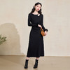 西遇黑色长袖针织连衣裙女2024年秋季新款法式镂空修身高弹长裙D3342229 商品缩略图1