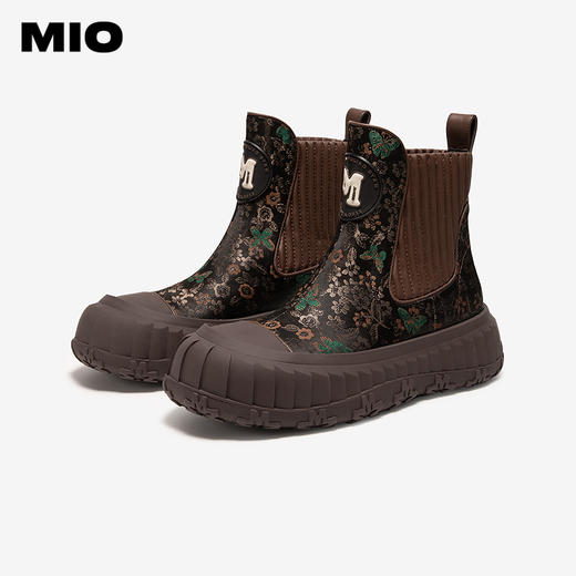 MIO米奥冬季复古拼色切尔西靴女圆头时尚潮流厚底短靴 M245642505 商品图2
