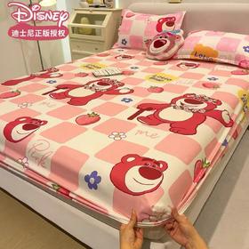 【平整服帖 迪士尼印花床笠】草莓熊床笠 单件床罩 卡通席梦思保护套 棕垫床垫全包围罩子 360度全方位包裹 保护床垫-QQ