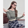 西遇长袖修身针织衫女新款薄款显瘦假两件短款上衣D3342260 商品缩略图3