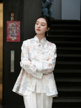 盛唐牡丹 |如意湖亭手推绣双面穿真丝绡外套