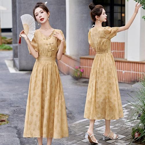 新中式改良旗袍连衣裙，气质国风收腰长裙YQMH5325 商品图3
