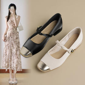 ZHR小香风玛丽珍鞋女2024新款法式百搭浅口女鞋气质白金方头单鞋