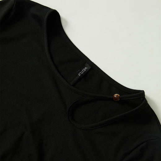 西遇黑色长袖针织连衣裙女2024年秋季新款法式镂空修身高弹长裙D3342229 商品图5