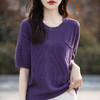 QHJY-83JY996夏季新款精纺100棉线针织短袖女圆领五分袖带兜t恤半袖打底衫 商品缩略图1