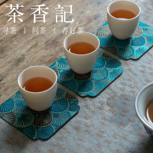 茶香记 扇纹 锦锻杯垫 茶道配件 古典雅致  华丽亮泽  小巧实用 商品图3