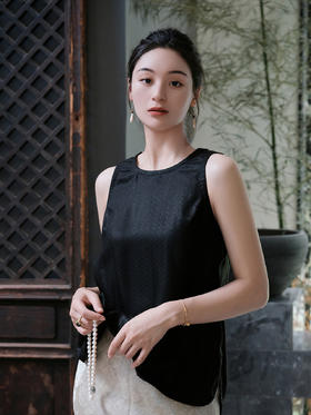 盛唐牡丹 |真丝香云纱人字纹背心