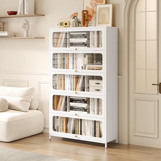 家用钢制书柜带门收纳柜儿童书架落翻盖地防尘置物架客厅展示柜子(送货上门，需自行组装) 商品图3