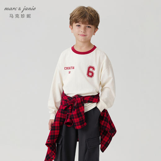 马克珍妮男女童美式学院撞色长袖T恤儿童上衣2024秋装新款241006 商品图2