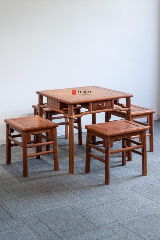 红桥红  家具严选  缅甸花梨（大果紫檀）【 81圆包圆四抽休闲桌 五件套】 商品图1