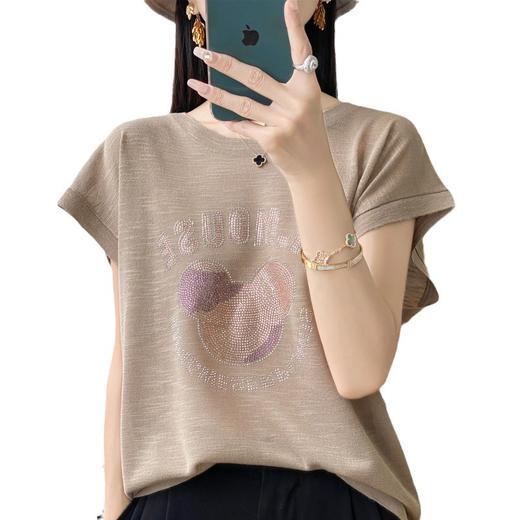 QHJY-JY1189针织短袖女 24新款夏季大码冰丝针织衫烫钻圆领t恤凉感竹节麻上衣 商品图4