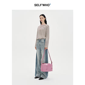 SELFWHO纯棉复古做旧拼接牛仔裤女秋季2024新款宽松百搭阔腿裤子