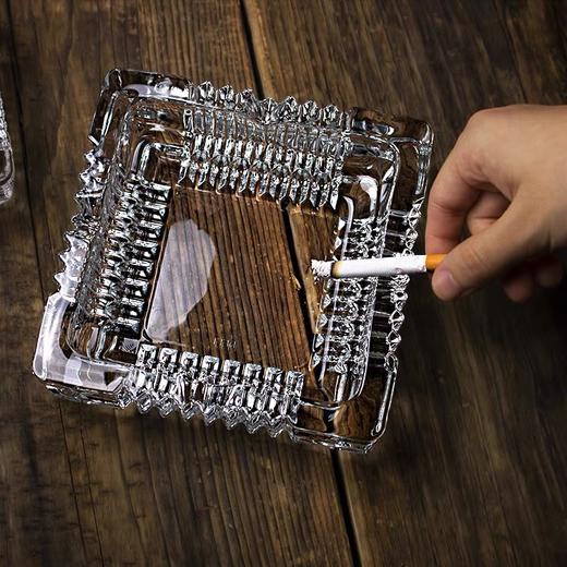 烟灰缸 烟盅 玻璃方形简约烟缸 大号中号小号 1个 家用客厅办公室水晶防烟飞灰烟盅烟缸 商品图1