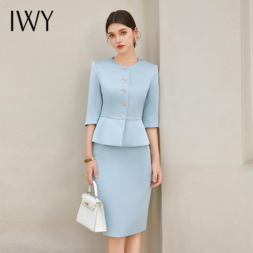 IWY/新款蓝色七分袖职业装气质女神范西装套装时尚高端两件套CS2028 商品图2