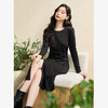 简约高级感开叉针织裙女秋季气质通勤褶皱收腰长袖连衣裙V3342208 商品缩略图2