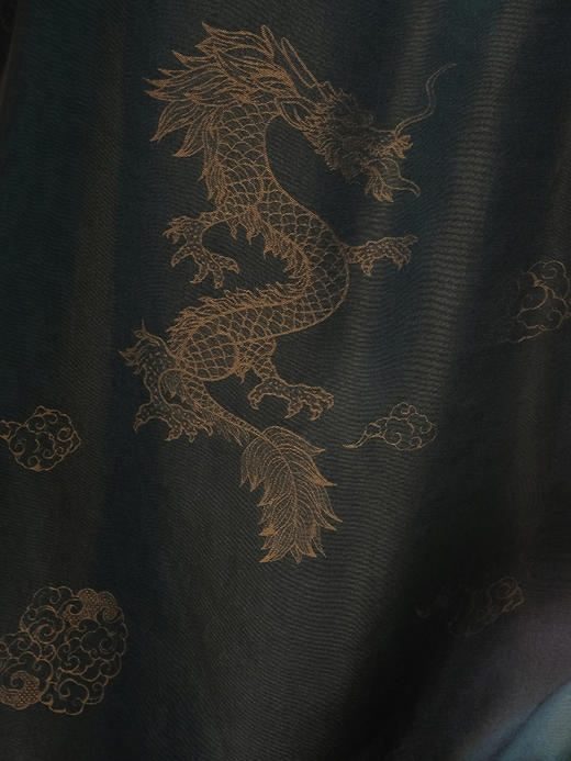 盛唐牡丹 |孔雀绿龙纹真丝绡长款三穿马甲 商品图2