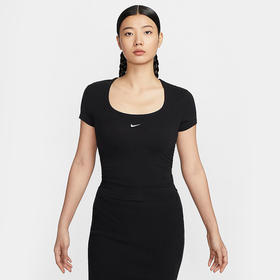 Nike/耐克女短袖顺滑针织衫黑色运动半截袖紧身训练健身T恤FZ7991-010