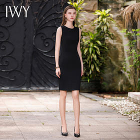 IWY/新款赫本风黑色无袖背心连衣裙内搭西装裙收腰显瘦职业裙Q1045-B