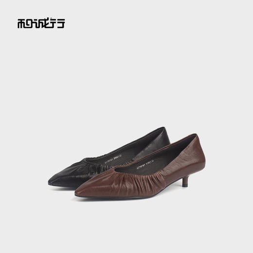 和诚行 2024秋冬新款法式复古尖头浅口单鞋女气质中跟单鞋0770191 商品图3