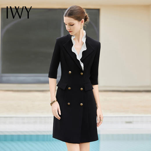 IWY/新款黑色七分袖西装裙高级感双排扣正式场合招待职业连衣裙Q1129 商品图2