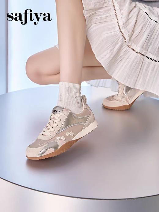 索菲娅2024年芭蕾仙女风绸缎蝴蝶结百搭运动休闲女鞋 商品图0