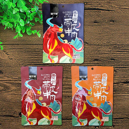 L苗阿爹带皮牛肉组合装（泡椒+香辣+酱香味）105g 商品图3