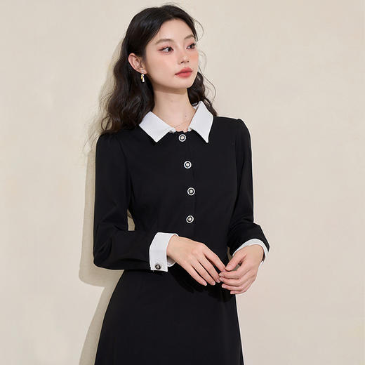 法式浪漫赫本风优雅针织连衣裙女秋季甜欲少女撞色连衣裙V3342207 商品图2