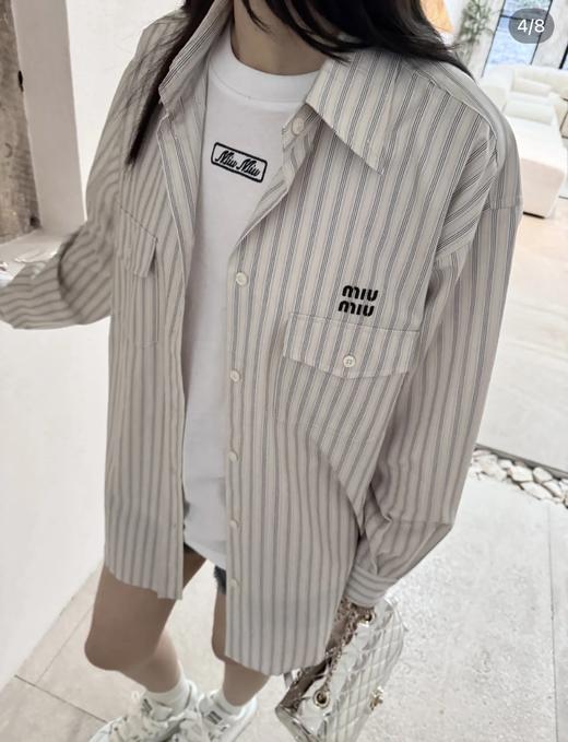 中性款刺绣条纹长款衬衣017 商品图3