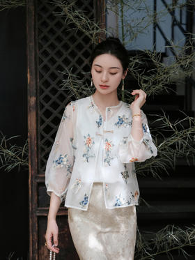 盛唐牡丹 |欧根缎手推绣一字扣外套
