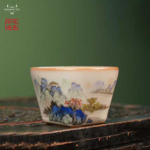龙泉问鼎彩绘哥窑持照杯（青绿山水）（缺货） 商品图2