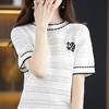 QHJY-JY1029镂空夏新款圆领t恤短袖女上衣时尚全棉线薄款洋气打底棉麻针织衫 商品缩略图1