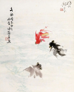  他笔下的金鱼栩栩如生，再现了赏鱼之乐 