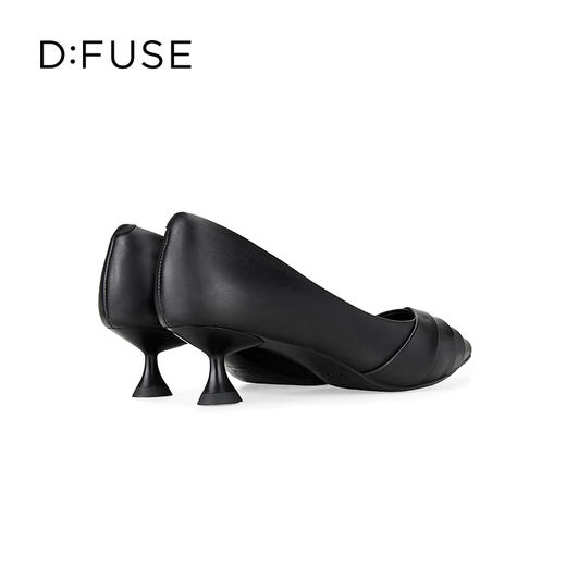 D:FUSE迪芙斯2024秋季新款简约小猫跟单鞋手工褶皱纯色真皮高跟鞋通勤鞋DF43111166 商品图5