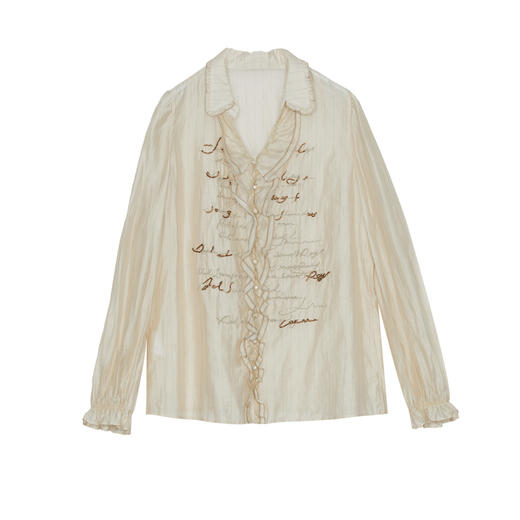 谜底衬衫长袖女2024秋季新品通勤风V领钉珠绣花H型衬衣243MC1098 商品图4