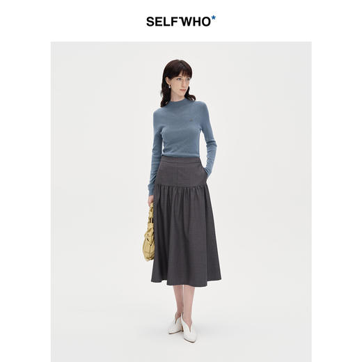 SELFWHO灰色羊毛混纺半身裙女秋季2024新款高腰小个子气质a字裙子 商品图0