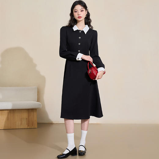 法式浪漫赫本风优雅针织连衣裙女秋季甜欲少女撞色连衣裙V3342207 商品图1