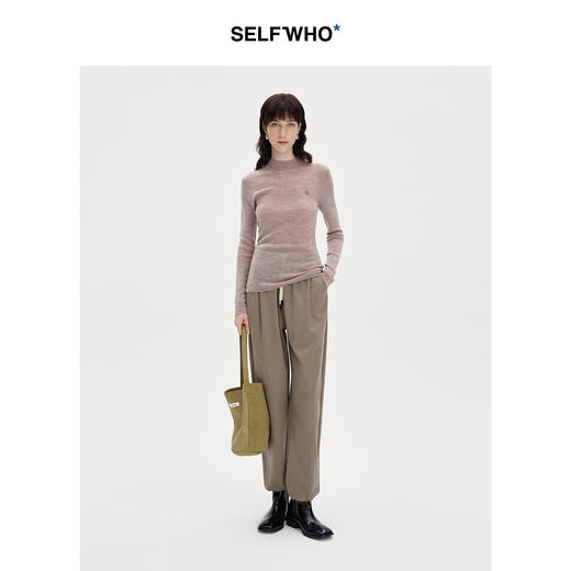 SELFWHO纯色休闲裤女2024秋季新款弹力宽松弹力百搭弯刀裤长裤子 商品图2