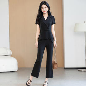 条纹不对称西装上衣+微喇裤，新中式两件套QYM-TB-FD1406 -Y