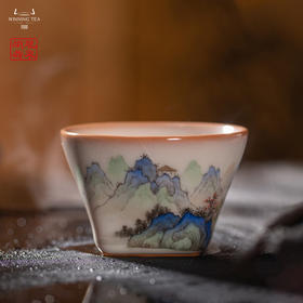 龙泉问鼎彩绘哥窑持照杯（青绿山水）（缺货）