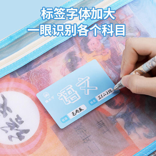 猫太子文件袋拉链式科目分类袋小学生试卷收纳袋透明网纱学科书袋资料卷子补习手提袋学习书本作业拎书袋文具 商品图2