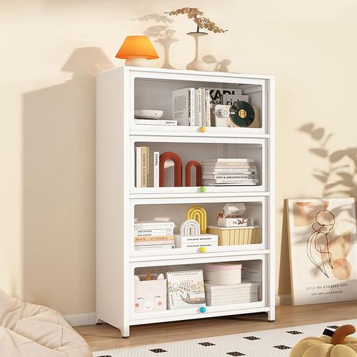 家用钢制书柜带门收纳柜儿童书架落翻盖地防尘置物架客厅展示柜子(送货上门，需自行组装) 商品图2